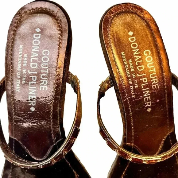 Donald J Pliner Couture Women’s Brown‎ Metallic Rhinestone Strap Chic Heels 8.5 - Picture 5 of 7
